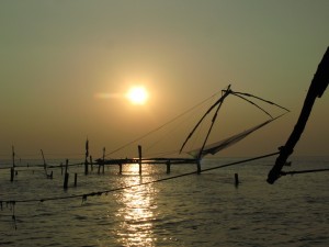 Fischernetz mit Sonnenuntergang