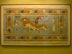 Der Stierspringer als Fresko aus Knossos
